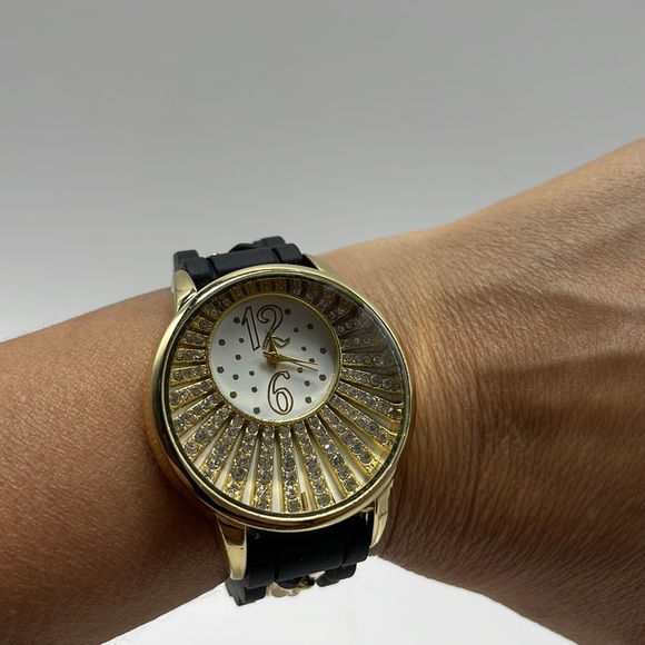 NIB Black, Gold & Rhinestone Statement Watch - Picture 2 of 9